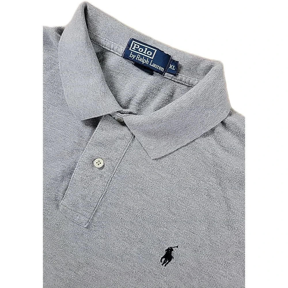 Polo Ralph Lauren VINTAGE 90s Men's Polo Shirt Long Sleeve XL GRAY 100%‎ Cotton